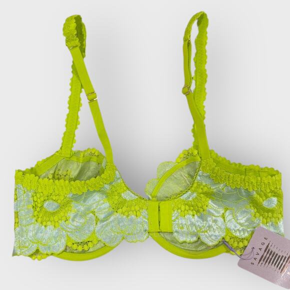 SavagexFenty Perfect Poppies Unlined Lace Demi Bra | 38D | Green Festival Top - Picture 6 of 6